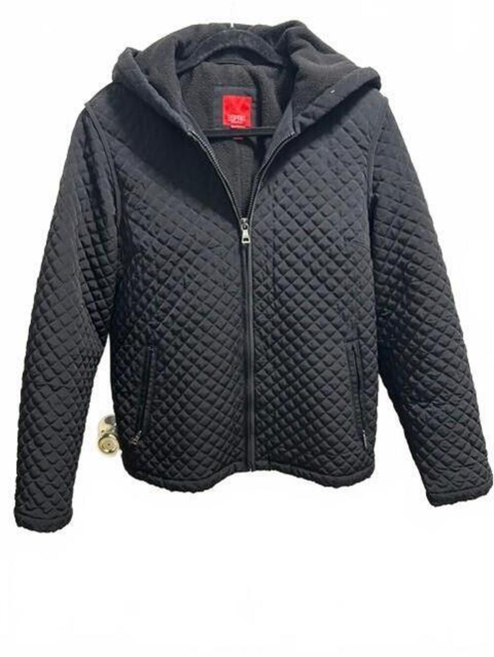 Esprit Quilted Black Hooded Jacket Outerwear Size L